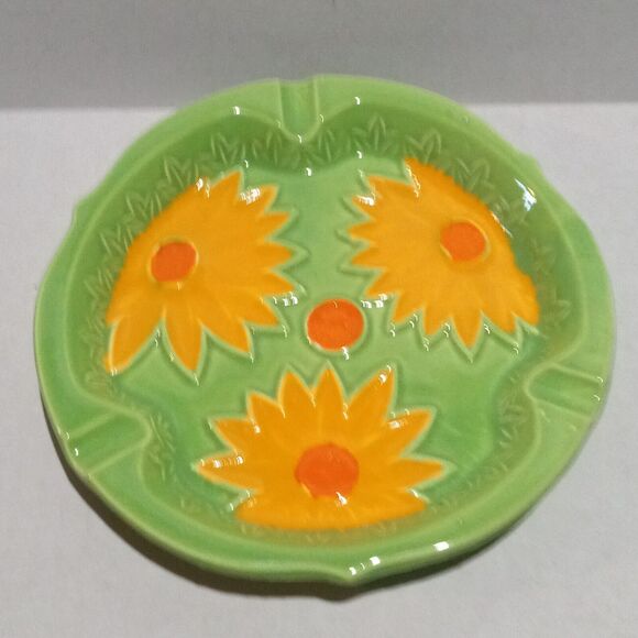 Vintage Other - Vintage Majolica Ceramic Round Daisy Ashtray-MCM-1978-Trinket Dish-NEW